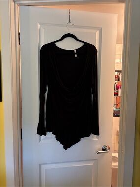 Celeste Black Draped Cowl-Neck Tunic Top